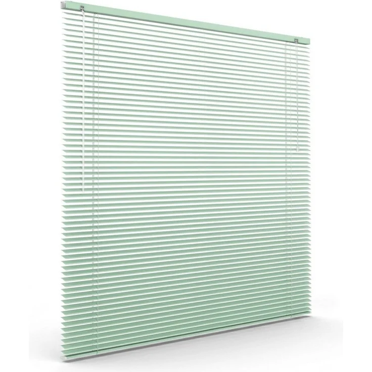 Victoria M. Jalousie LightLess Prime Aluminium-Jalousie 50x130 cm Mondschein-Grün matt, mit Bohren, ohne Bohren, geklemmt oder verschaubt, L Profil 25 mm Lamellen, feuchtigkeitsbeständig, verdunkelnd – Bild 2