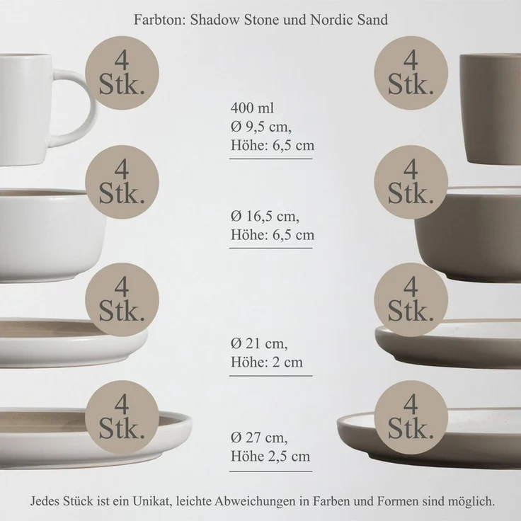 Hausfelder Geschirr-Set Steingut Geschirrset 8 Personen 32teilig Mix, Shadow Stone/Nordic Sand (32-tlg), 8 Personen, Steinzeug, spülmaschinen- & mikrowellengeeignet, Reaktivglasur – Bild 1