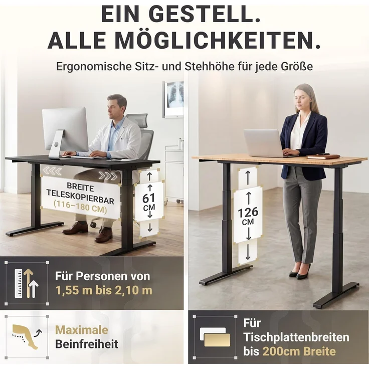 boho office® Basic Line - elektrisch stufenlos höhenverstellbarer Schreibtisch in Silber mit Memory-Funktion sowie einstellbaren Kollisionsschutz und Soft-Start/Stop – Bild 4
