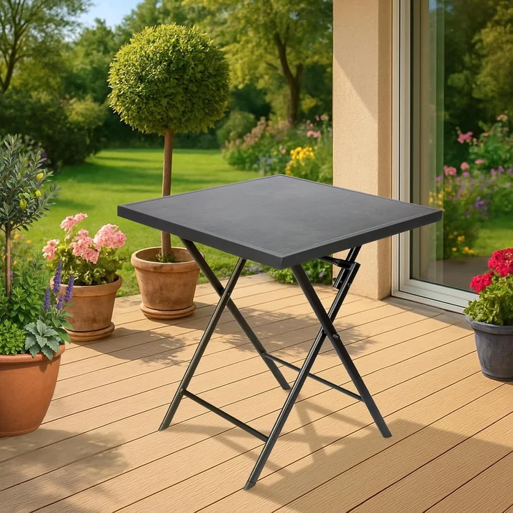 BRUBAKER Gartentisch Bergamo - 58 x 58 cm Balkontisch wetterfest (1-St, Campingtisch eckig mit Stein Optik - Klapptisch für Balkon, Terrasse), Metall Beistelltisch klappbar - Bistrotisch – Bild 8