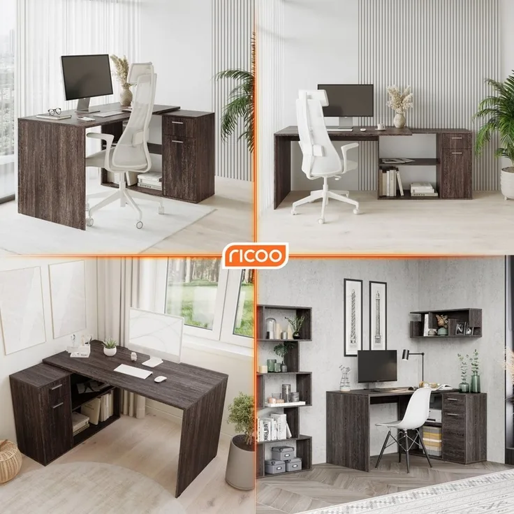 Schreibtisch klein 136 x 101 x 75 cm Eiche Vintage Wenge – Bürotisch Eckschreibtisch RICOO WM083-VW