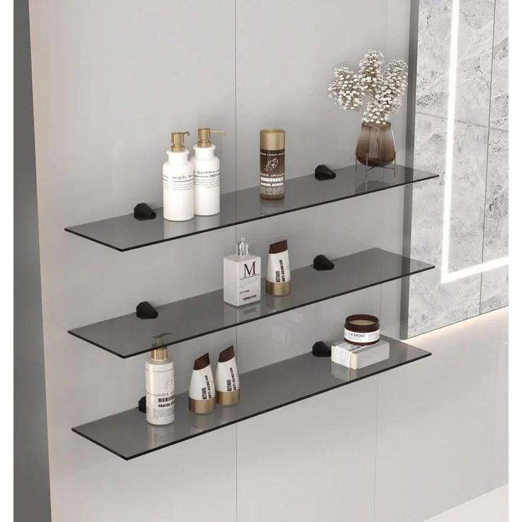 Euro Tische Glasregal Wandregal - Grau, 6mm Sicherheitsglas, Regal aus Glas, Glasablage, Glasboden inkl. Halterung - 30 cm