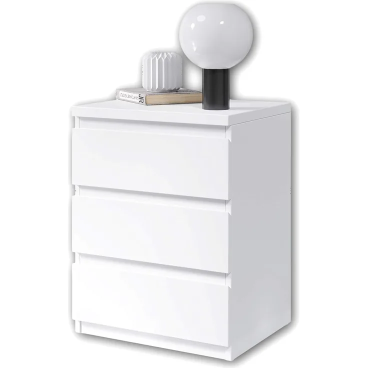 OLLI Nachttisch mit drei Schubladen in Weiß - Moderner Nachtschrank mit Stauraum für Ihr Bett - 45 x 61 x 38 cm (B/H/T)