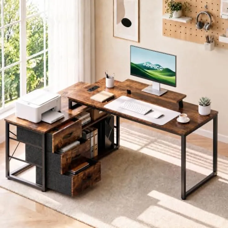 JUMMICO Schreibtisch Infinizon Series, 140 x 52 x 73,5(H) cm, Walnuss-Optik