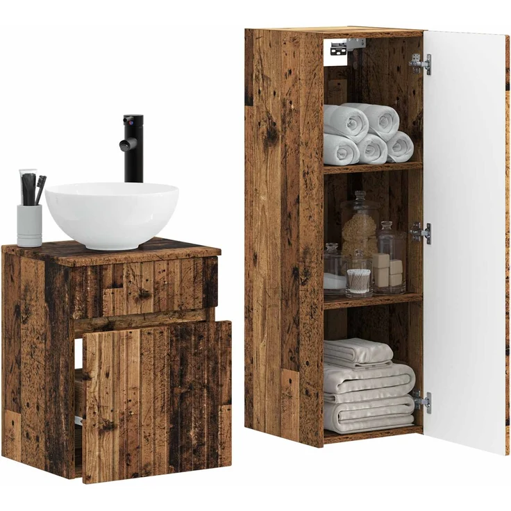 vidaXL Badezimmerschrank-Set 2 stk. Altholz 33 x 34,5 x 100 cm 3406141 – Bild 3