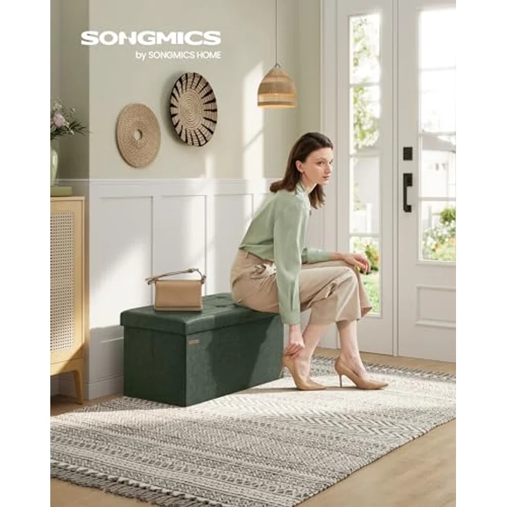 Songmics Sitzhocker Sitztruhe Sitzbank, Waldgrün, 76L cm – Bild 5