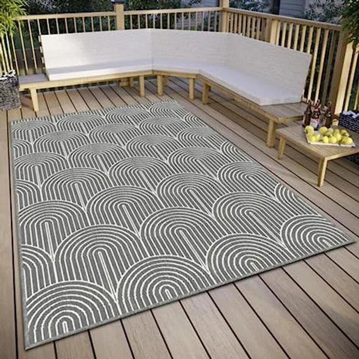 Hanse Home Pangli Outdoor Teppich Wetterfest – Wendeteppich Skandinavischer Boho Style Wasserfest Einfarbig Geometrisch 3D-Effekt für Garten, Balkon, Terrasse, Wohnzimmer – Silber, 240x330cm – Bild 11