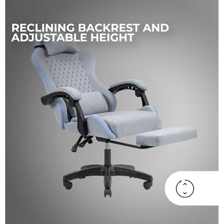 Mars Gaming MGC-X, Ergonomischer Gaming-Stuhl, Atmungsaktiver Stoff, Verstellbare Rückenlehne und Höhe, Dynamische Armlehnen, Nacken- und Lendenkissen, Bürostuhl mit Ausziehbarer Fußstütze, Blau – Bild 5
