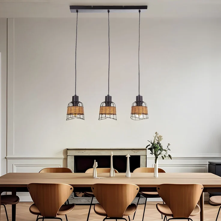 Hängeleuchte, Käfig-Design, Metall, Rattan, B 57 cm – Bild 2