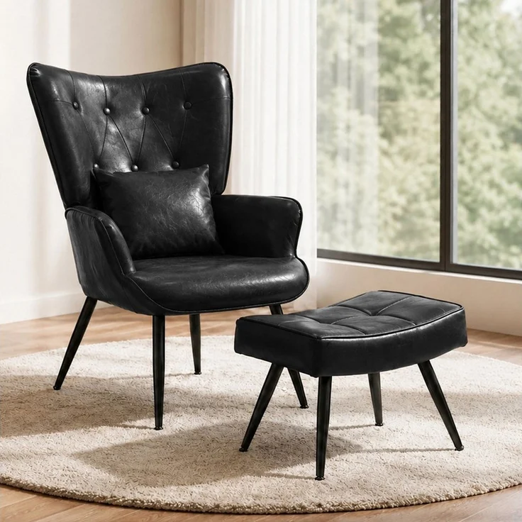 HomeMiYN Ohrensessel Relaxsessel mit Hocker für Leder & Stoff Lesesessel & Lehnstühle (Set, 1-St), Relaxsessel im Vintage-Look für gemütliche Herbst- und Winterabende – Bild 1
