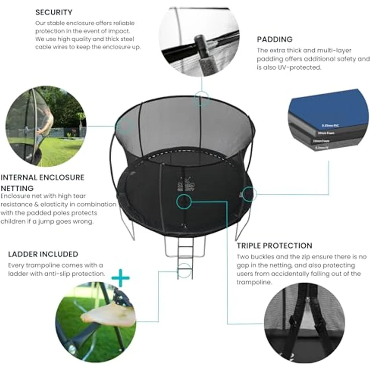 ZERO GRAVITY Outdoor Trampolin Ultima 4 Ø 366cm - TÜV-geprüft, Sturmsicher, inkl. Leiter - Schwarz – Bild 3