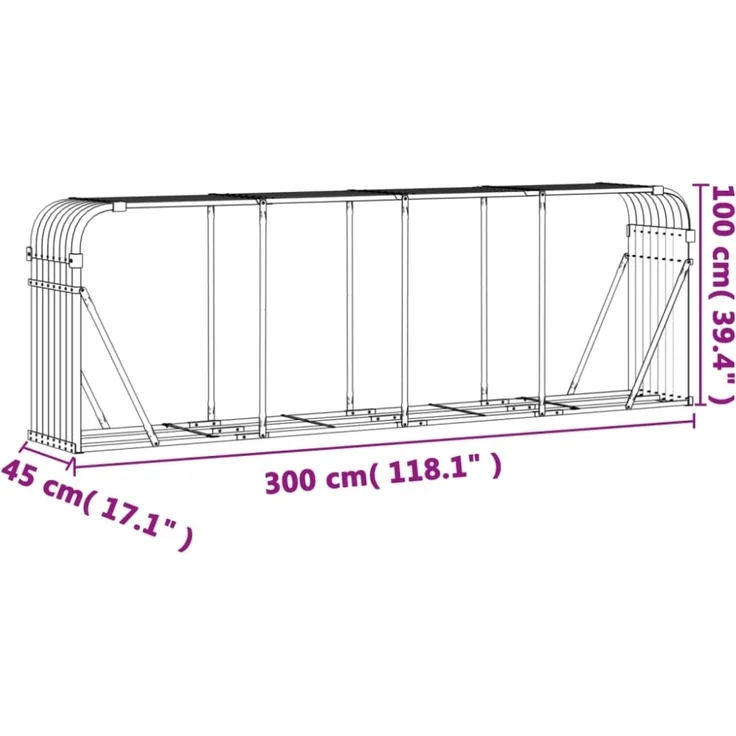 vidaXL Kaminholzunterstand Holzoptik 300x45x100 cm Verzinkter Stahl 364586 – Bild 4
