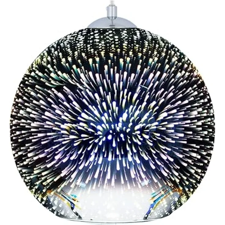 'Sessera' Hängeleuchte Silber Glas mit Schirm in Kugelform 3D-Feuerwerk-Effekt Skandinavischer Stil für Wohnzimmer Esszimmer