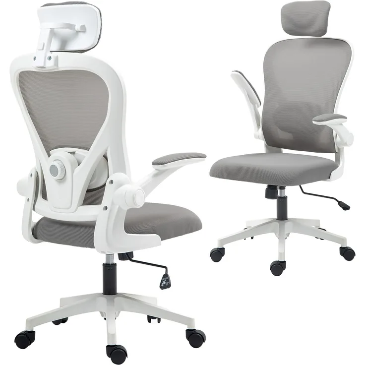 MELAYR, Bürostuhl Ergonomischer Schreibtischstuhl mit Hochklappbaren Armlehnen, 64 x 63 x 125 cm, Grau