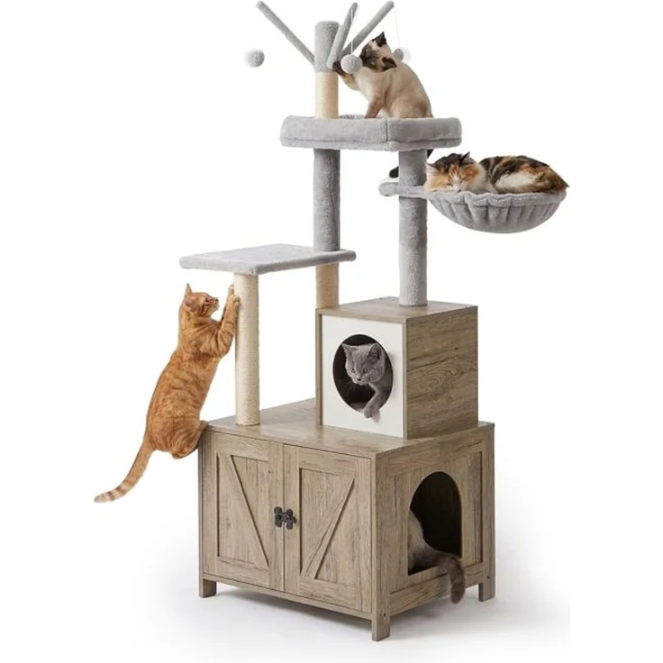 Relaxdays Kratzbaum mit Katzenklo-Schrank 150 cm – Bild 1