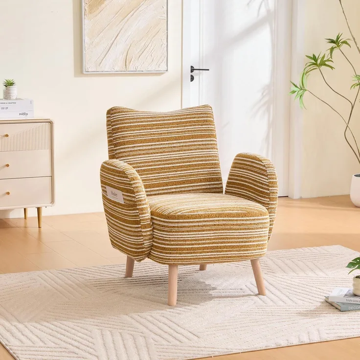 Ohrensessel Relaxsessel Lesesessel Massivholzbeine Gelb 77x81cm Gelb