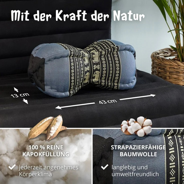 livasia Nackenstützkissen Papayakissen, vegan und handgefertigt, Ø 13x43 cm, Kapok – Bild 3