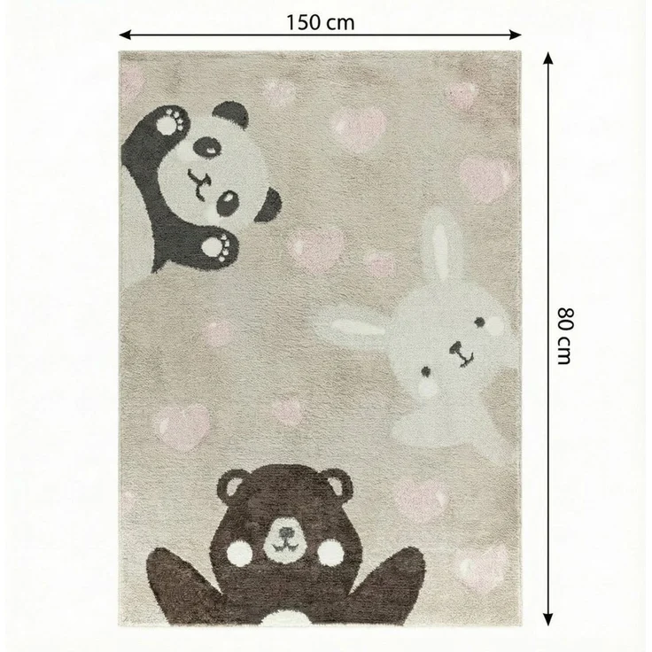 Jimri Teppich Kinderzimmer - Teppiche für Kinderzimmer, Kinderteppich, Kinderteppich Mädchen, Bär, Hase, Panda, Herz, (Beige, Größe: 160x230 cm) – Bild 1