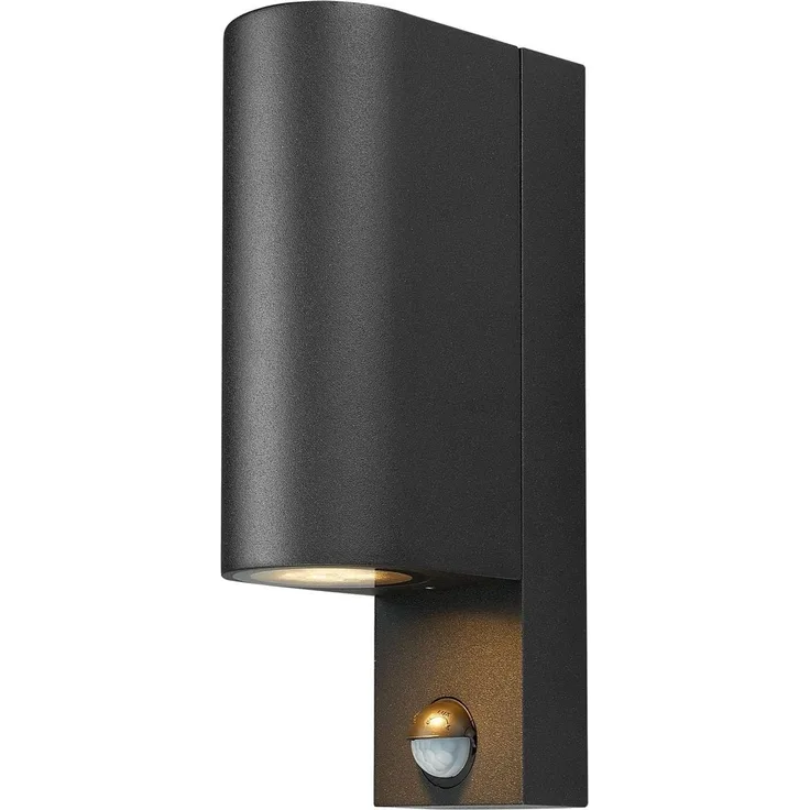Prios Außen-Wandleuchte Tetje, Metall, Schwarz IP65mit Bewegungsmelder, 2 x 10 W LED