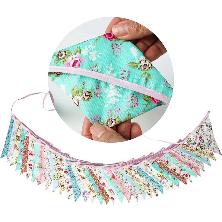 G2PLUS Süße Beidseitig Wimpel Girlande, 10M Bunting Wimpelkette Blau und Rosa Stoff Stoffgirlande mit 36 STK Farbenfroh Wimpeln für Hochzeits Geburtstag Party – Bild 2