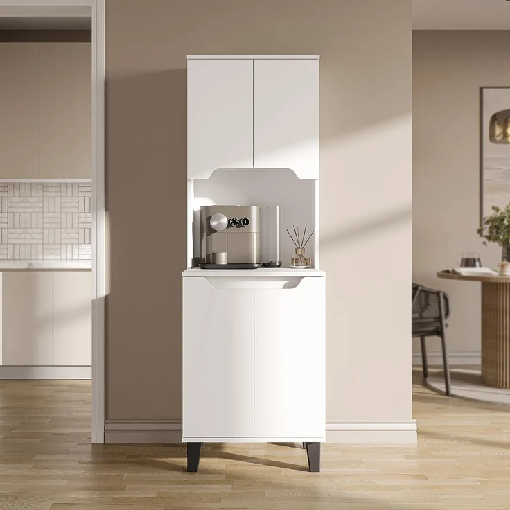 Roomart Küchenbuffet DEFNE mit Nische Kaffeebar Mikrowellenschrank Vorratsschrank, 5 Farben Offene Nische für Kaffeemaschine, 4 Türfächer – Bild 4