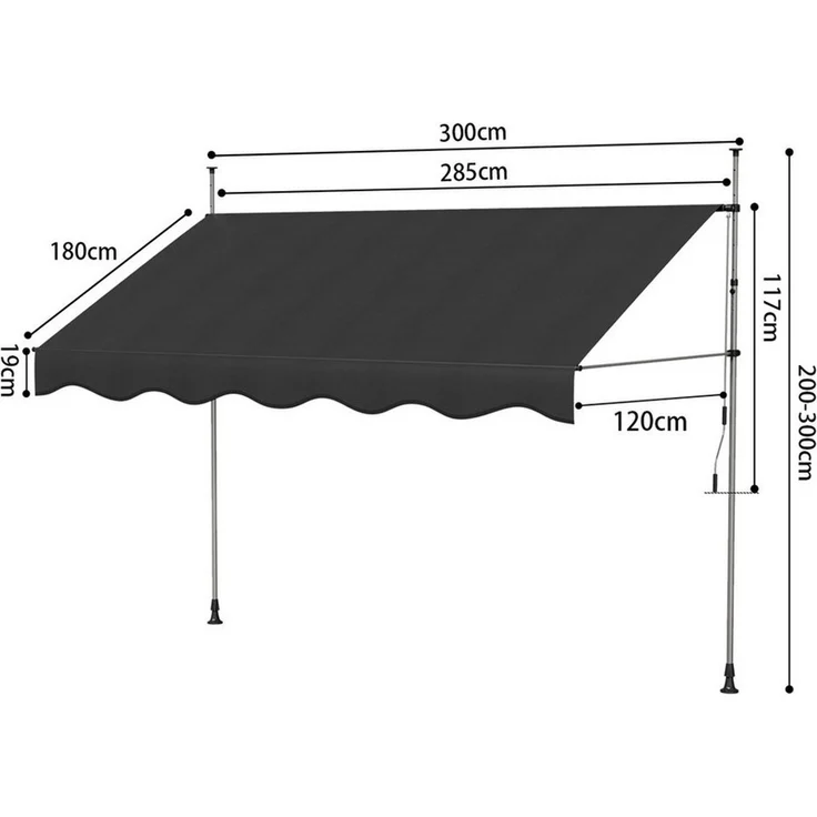 JEOBEST Klemmmarkise Balkonmarkise ohne Bohren, Markise mit Handkurbel 285cm (1-St. Gelenkarmmarkise,Höhenverstellbar,UV-beständig)für Garten,Balkon – Bild 2