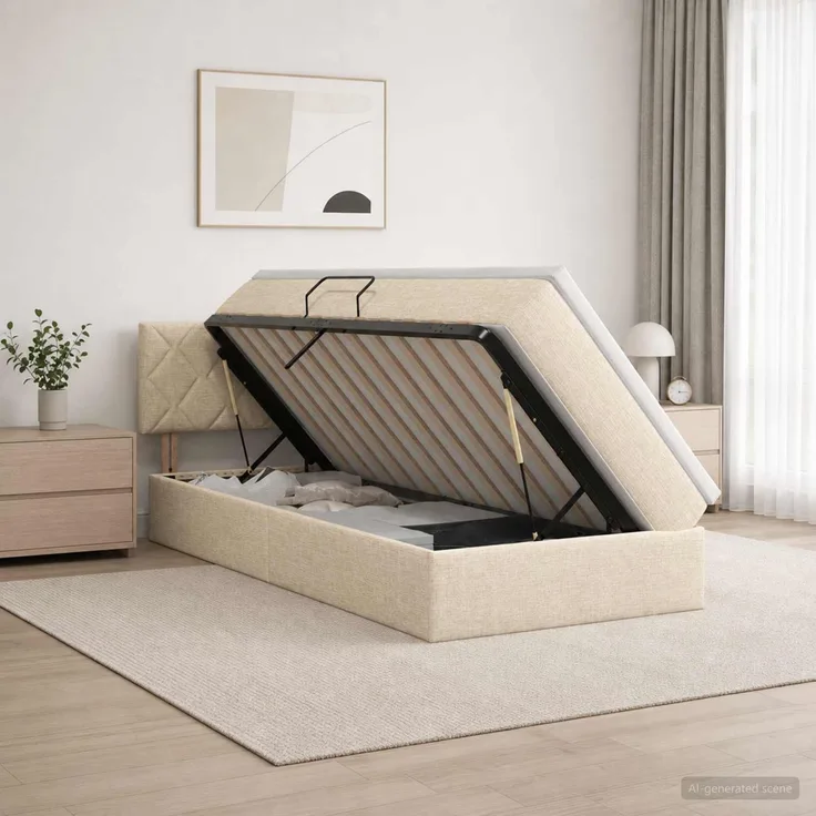 vidaXL Aufbewahrungsbett mit Matratze Creme 90 x 200 cm Samt 3458662