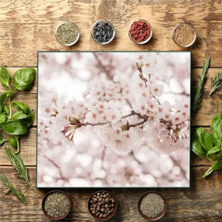 Herdabdeckplatte Abdeckung Ceranfeld Abdeckplatte Schneidebrett 1-Teilig 60x52 Kirchblütenbaum Rosa Spritzschutz Glasplatte Ceranfeldabdeckung Schutz Herdschutz Sicherheitsglas Glasschneidebrett – Bild 3