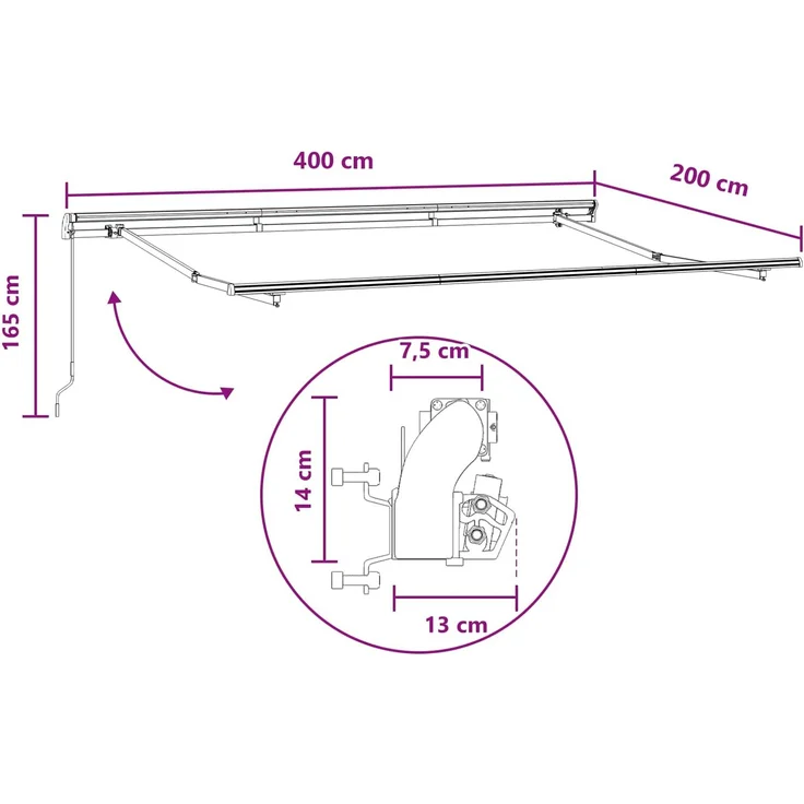vidaXL Einziehbare Markise Sand 4 x 2 m Stoff 3425821 – Bild 7
