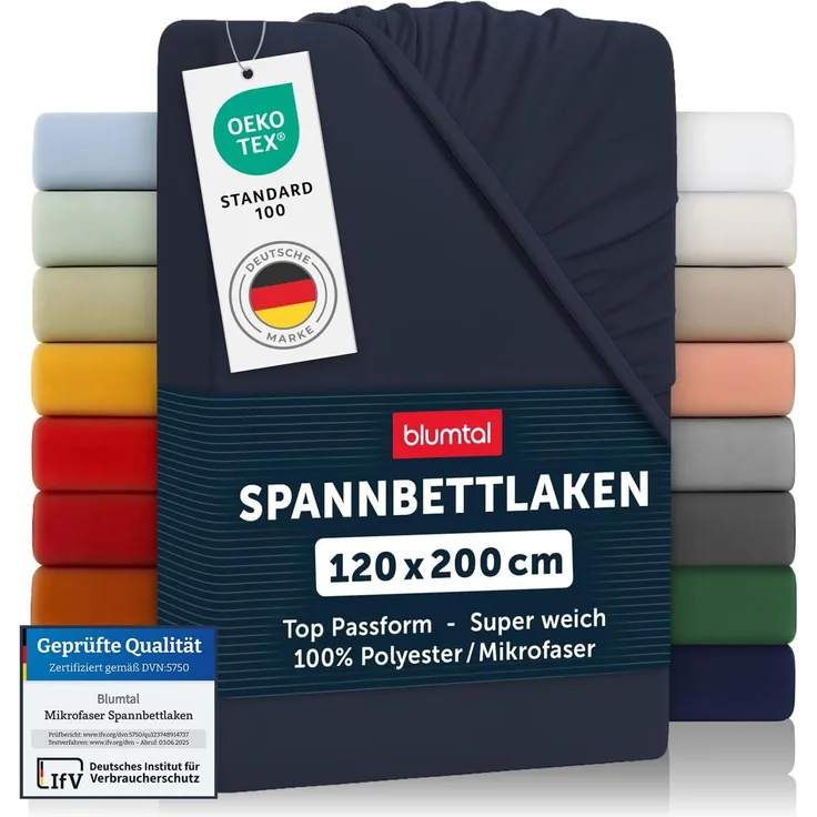 Blumtal® Spannbettlaken 120x200 cm - Bettlaken 120x200 aus Microfaser im 2er Set - Oekotex zertifiziertes Spannbetttuch 120x200 - Spannbettlaken 120x200 / Spannleintuch 120x200 - Dark Ocean Blue - Blau
