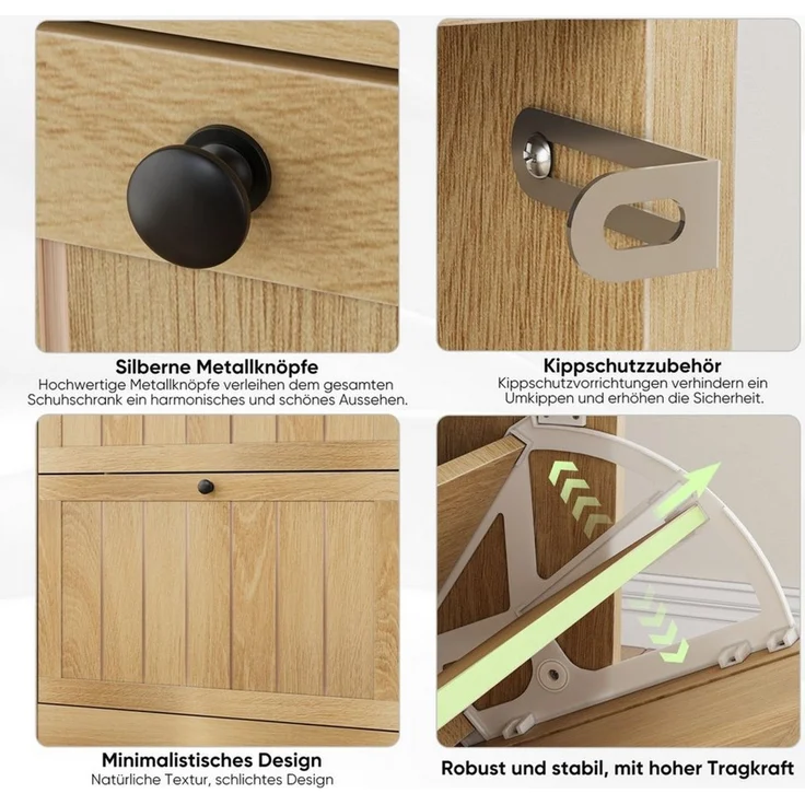 ANYSUN Schuhschrank Schuhkipper schmal 60 cm, 2 Klappen, für Flur & Eingangsbereich Nur 24 cm tief, für 6–12 Paar Schuhe, verstellbare Einlegeböden – Bild 4