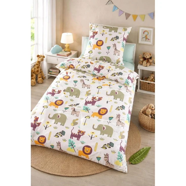 Soma Microfaser Bettwäsche 135x200 cm Bettbezug 135x200 cm Kopfkissenbezug 80x80 cm Kinder Safari – Bild 2