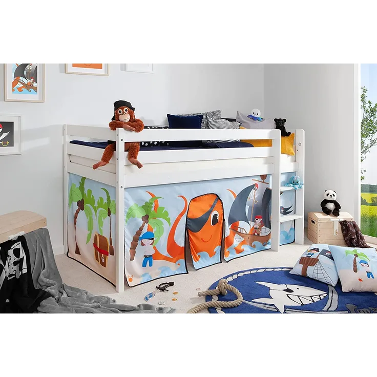Hochbett "Pirat Luan" 90x200 Kiefer massiv weiß