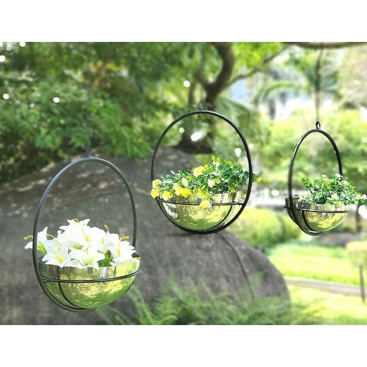 DanDiBo Blumenampel Innen Metall Wand Hängepflanzen 96087 3er Set mit Topf Silber Pflanzenhänger Blumenhänger Topfhänger Blumen Blumentopfhänger Hängetopf – Bild 4