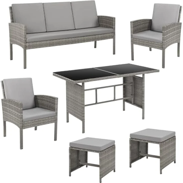 SVITA Gartenlounge-Set DENVER, (Gartenmöbel-Set), Essgruppe, Rattan, Inkl. Kissen – Bild 7