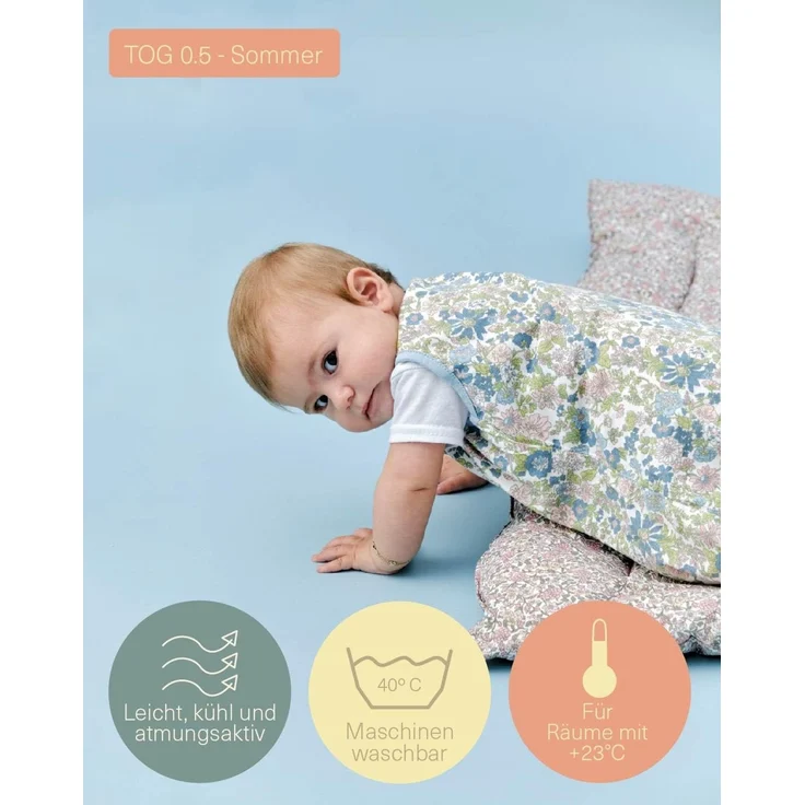 molis&co. Baby-Schlafsack. 0.5 TOG. Größe: 70 cm (0-6 Monate). Ideal für den Sommer. Commelina. 100% Baumwolle (Oeko-TEX 100). – Bild 3