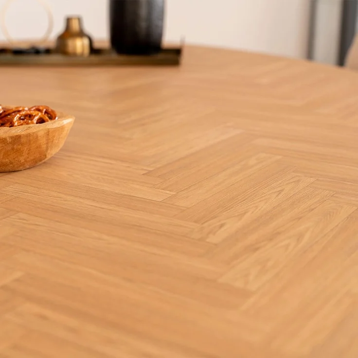 HOME DELUXE Essgruppe Oval inkl. Sternfuß - 200 x 120 cm Fishbone Oak 4 Stühle Grau / Braun – Bild 3