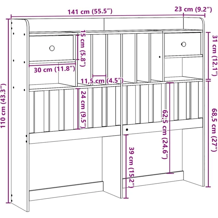 vidaXL Kopfteil mit Stauraum 135 cm Massivholz Kiefer Braun – Bild 10