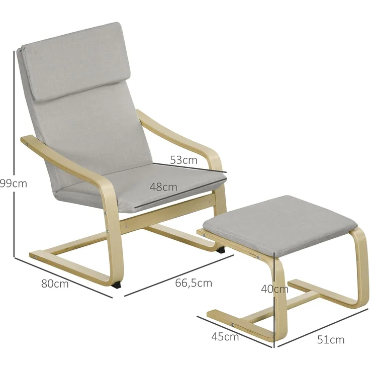 HOMCOM Relaxsessel Schwingsessel mit Fußhocker, Armlehne (Lesesessel, 2-St, Ruhesessel), für Garten, Balkon, Hellgrau – Bild 3