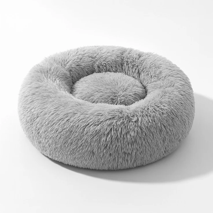 belviona Donut-Hundebett, kuscheliges Plüschbett mit weicher Füllung, sicherem Halt & ergonomischem Rand, 80 cm Durchmesser, hellgrau – Bild 2