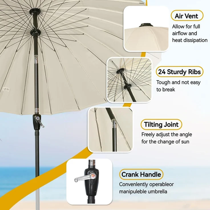 Angel Living Sonnenschirm Terrassenschirm Ø 250cm, Rund Shanghai Stil, UV-Schutz 50+, mit Kurbel, ideal für Garten, Terrasse, Hof und Pool – Bild 5
