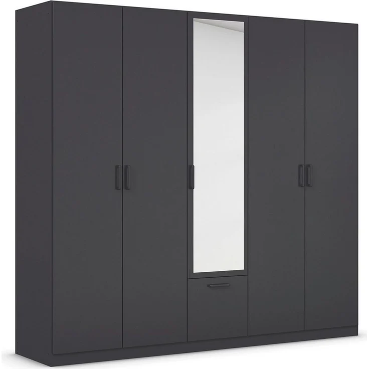 rauch Drehtürenschrank Kleiderschrank Schrank Garderobe Wäscheschrank BARI mit Spiegel mit Schubasten mittig, moderner Griff in Graumetallic MADE IN GERMANY – Bild 1