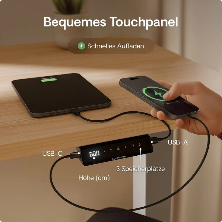 Desktronic HomeOne Elektrisch höhenverstellbarer Schreibtisch 120x60cm Grau/Eiche mit Memory-Funktion, Anti-Kollisions Technologie, USB-A und USB-C-Ladeanschlüssen – Bild 6