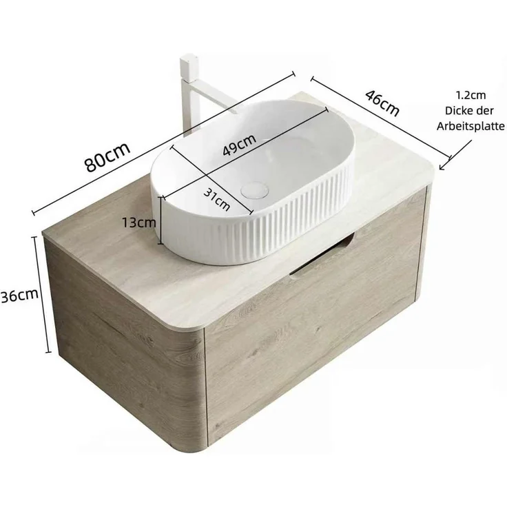 Badezimmer-Waschtisch 80 cm mit ovalem Keramikbecken, Sintersteinplatte und Soft-Close-Schublade – Bild 4