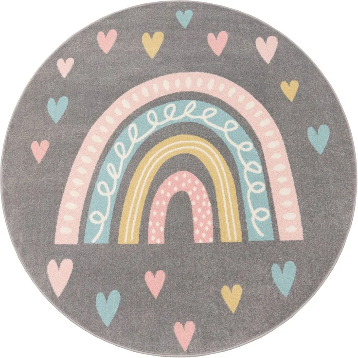 Paco Home Kinderteppich Nino 887, rund, Höhe: 13 mm, Kurzflor, Spielteppich, Motiv Regenbogen & Herzen, Kinderzimmer