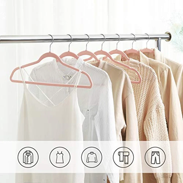 SONGMICS Kleiderbügel Samt, 50er Set, Jackenbügel, 41,5 cm breit, Anzugbügel, dünn, gut belastbar, um 360° drehbarer Haken, für Mäntel, Hemden und Anzüge, Rosa-Silber CRF026P03 – Bild 4