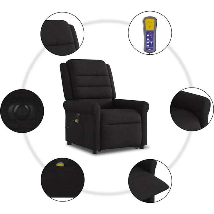 vidaXL Elektrischer Massagesessel mit Aufstehhilfe Schwarz Stoff 3303346 – Bild 11