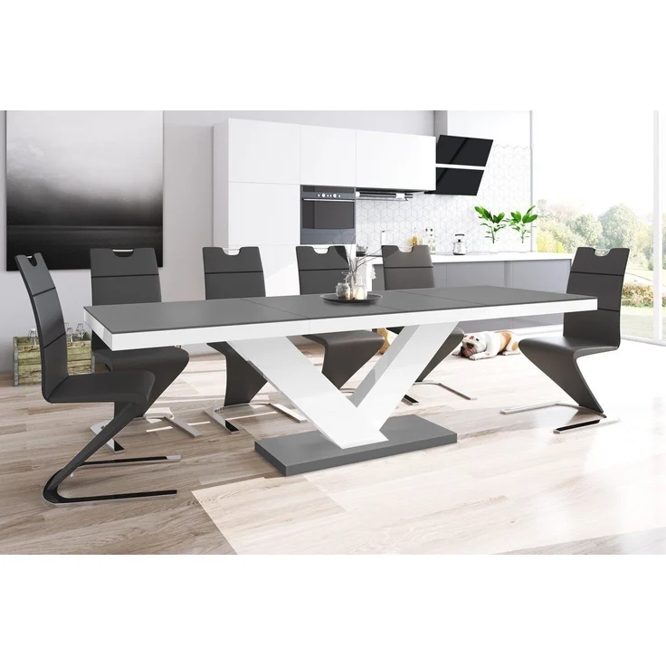 designimpex Esstisch Design HE-999 Grau Anthrazit MATT / Weiß HOCHGLANZ ausziehbar 160-256 – Bild 1