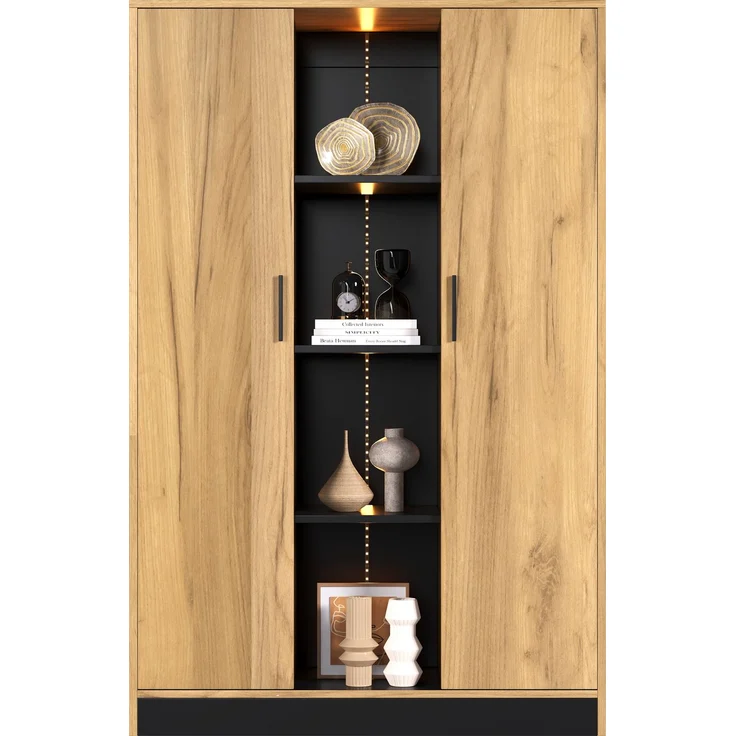 ZUBALIYA Vitrine Schrank 95 x 35 x 160 cm, Aktenschrank mit LED-Beleuchtung, Mehrzweckschrank mit Türen, Bücherregal & Aufbewahrungsschrank aus Holzwerkstoff, Wohnzimmerschrank, Flurschrank,Aktenschrank – Bild 4