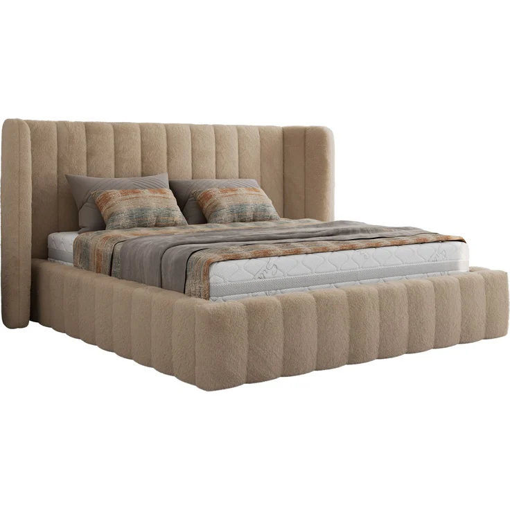 Polsterbett GOLETTA CLASSIC 180 x 200 cm mit gepolstertem Kopfteil, stabilem Bettrahmen, Lattenrost und Bettkasten mit Gasdruckfedern, Doppelbett, zeitloses Design - Beige Plüsch – Bild 5